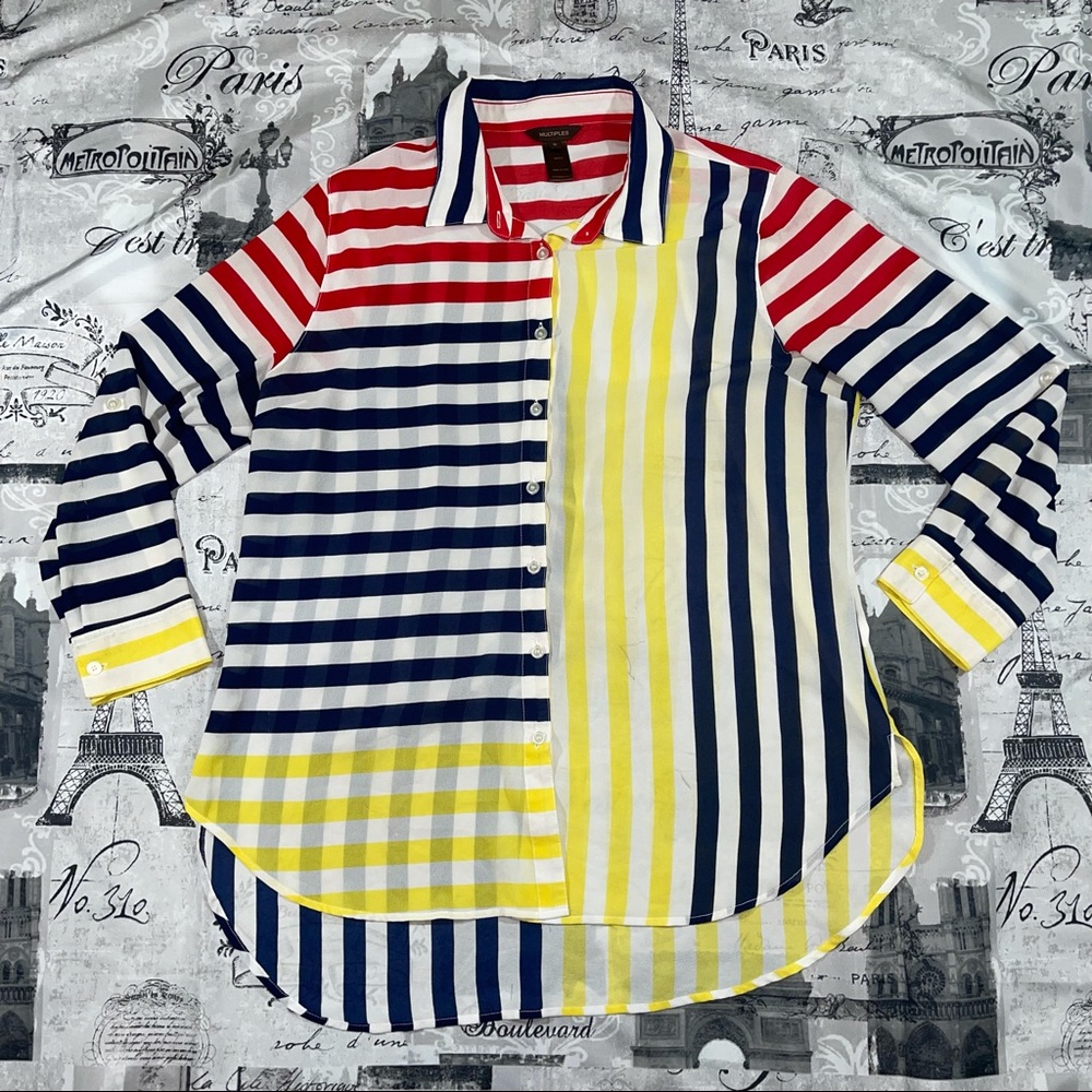 Multiples Women Multicolored Button Down Blouse XL